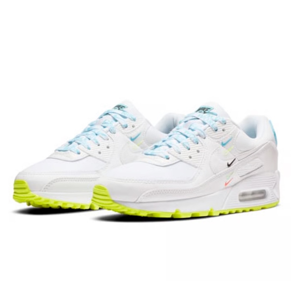 Nike Air Max 90 SE (Worldwide Pack) Sz 7, white/blue/fury/volt
